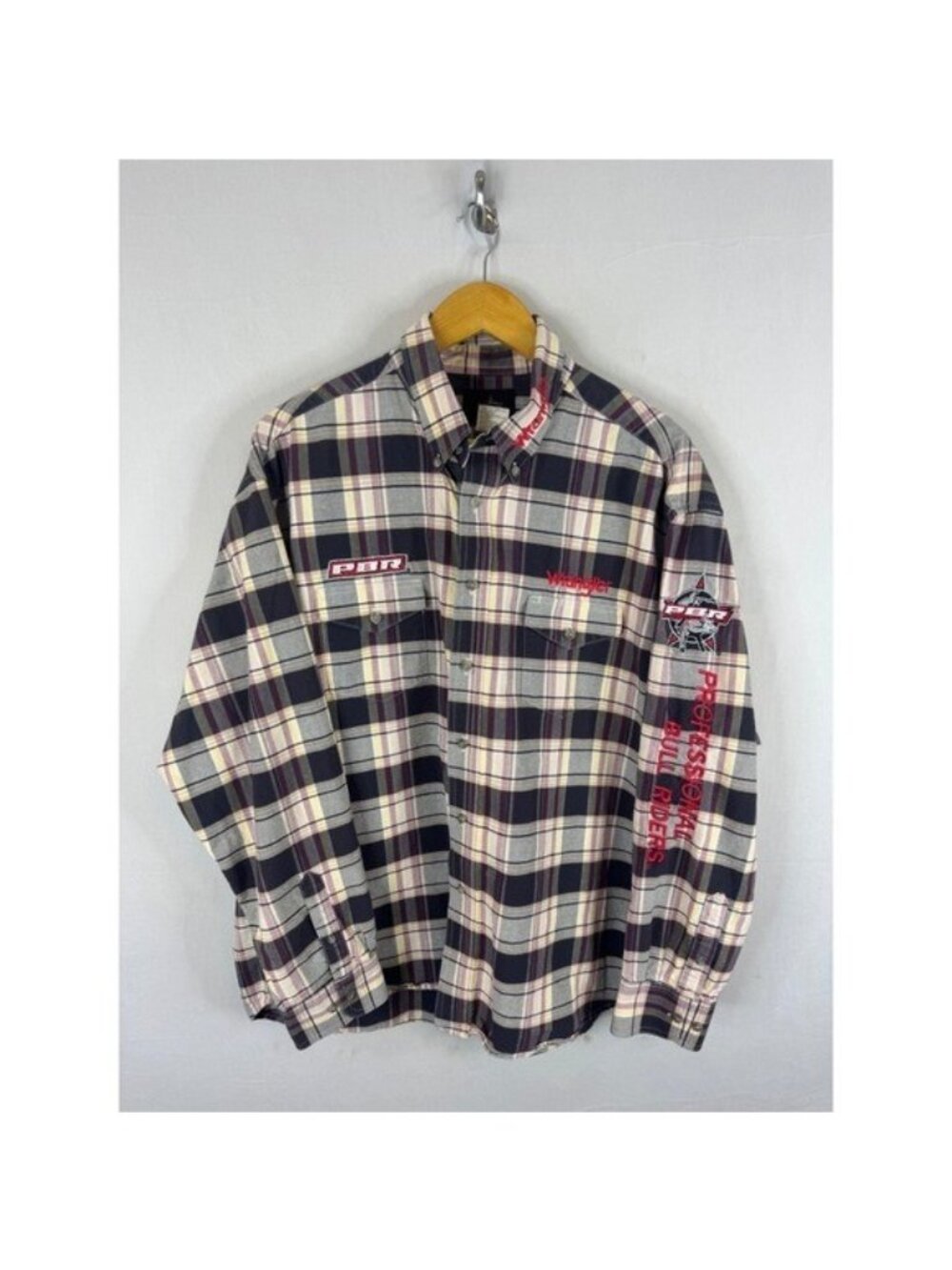 Wrangler PBR Professional Bull Riders Plaid Western Shirt Mens XL Black MHS310M